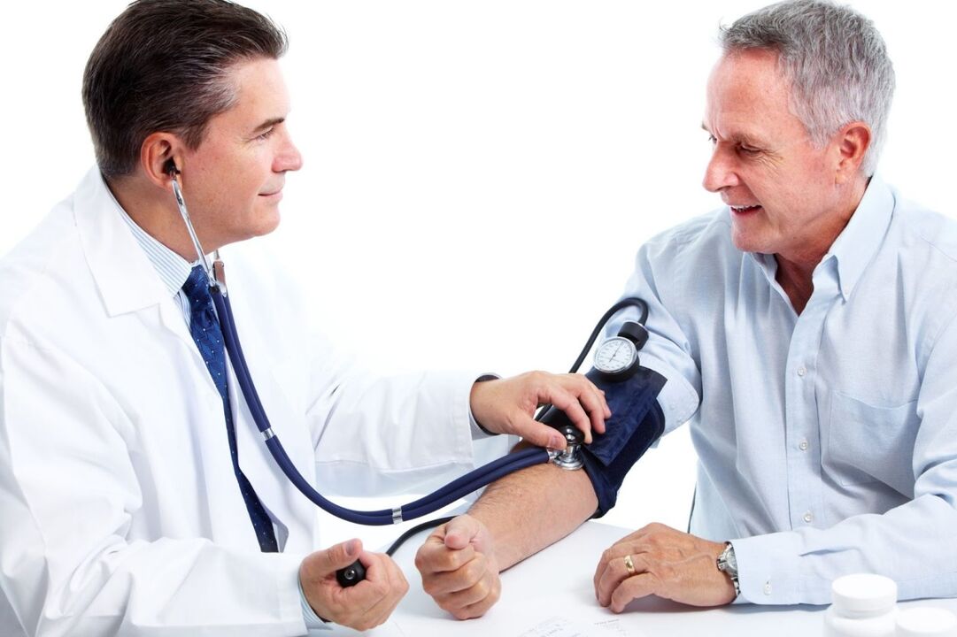 The doctor measured the pressure of the patient with hypertension